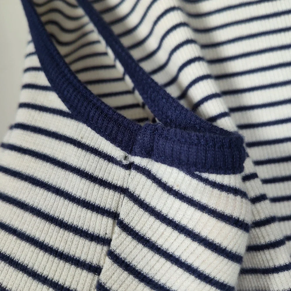 Pilcro Womens Navy White Striped Ruched Front Drawstring Ribbed Tank Top Size M - Picture 9 of 11